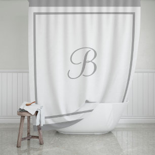 Elegant Grey Border Script Monogram Shower Curtain