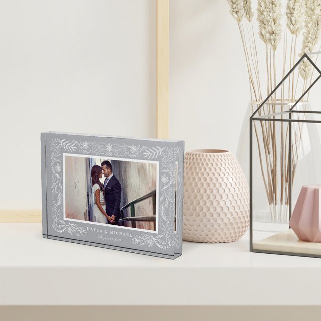 Elegant Grey Botanical Frame | Wedding Photo Block (Creator Uploaded)