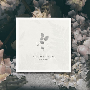 Elegant Grey Botanical Monogram Wedding Napkin