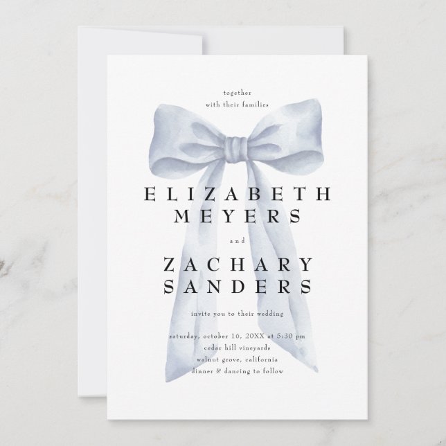 Elegant Grey Bow Wedding Invitation (Front)