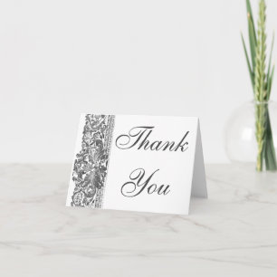 Elegant grey Brocade border Thank you note card