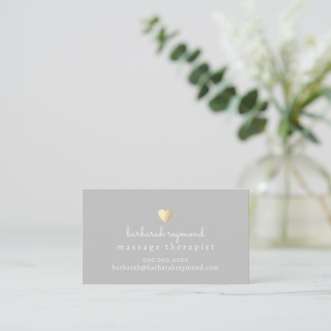 Elegant Grey Business Card For Massage Therapist (Standing Front)