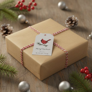 Elegant Grey Cardinal Bird Christmas Gift Tags