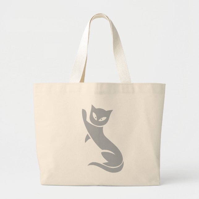Elegant Grey Cat Large Tote Bag (Front)
