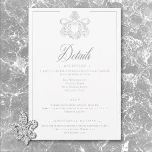 Elegant Grey Chinoiserie Bird Crest Wedding Detail Enclosure Card