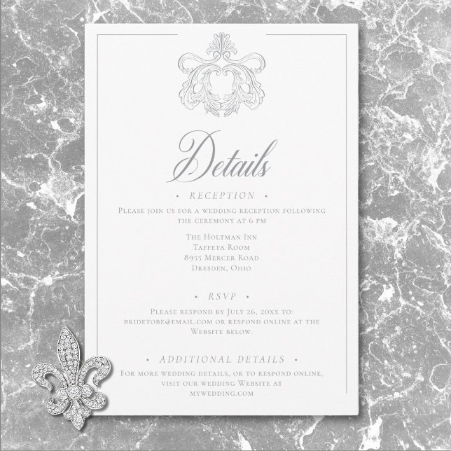 Elegant Grey Chinoiserie Bird Crest Wedding Detail Enclosure Card (Elegant Gray Chinoiserie Bird Crest Wedding Detail Enclosure Card)