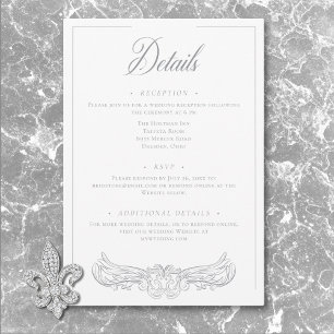 Elegant Grey Chinoiserie Bird Crest Wedding Detail Enclosure Card