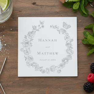 Elegant Grey Chinoiserie Bird Crest Wedding Napkin