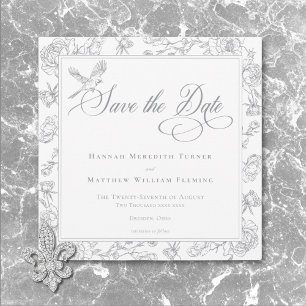 Elegant Grey Chinoiserie Bird & Crest Wedding Save The Date