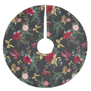 Elegant Grey Christmas Botanical Greenery Pattern Brushed Polyester Tree Skirt