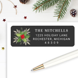 Elegant Grey Christmas Greenery Return Address