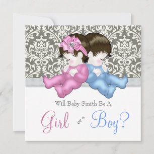 Elegant Grey Damask Gender Reveal Shower Invitation