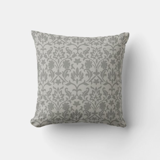 Elegant Grey damask-inspired patterned Throw Pillo Cushion (Front)