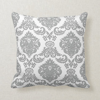 Elegant Grey Damask Pattern Art Cushion