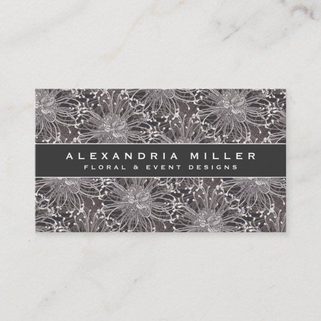 Elegant Grey Dandelion Flowers Business Card (Front)