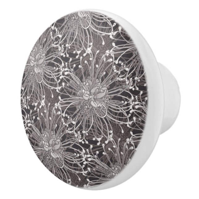 Elegant Grey Dandelion Flowers Ceramic Knob (Right)