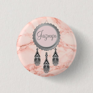 Elegant Grey Dreamcatcher on Pink Marble 3 Cm Round Badge