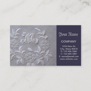 Elegant Grey Embroidery Floral Monogram letter M Business Card