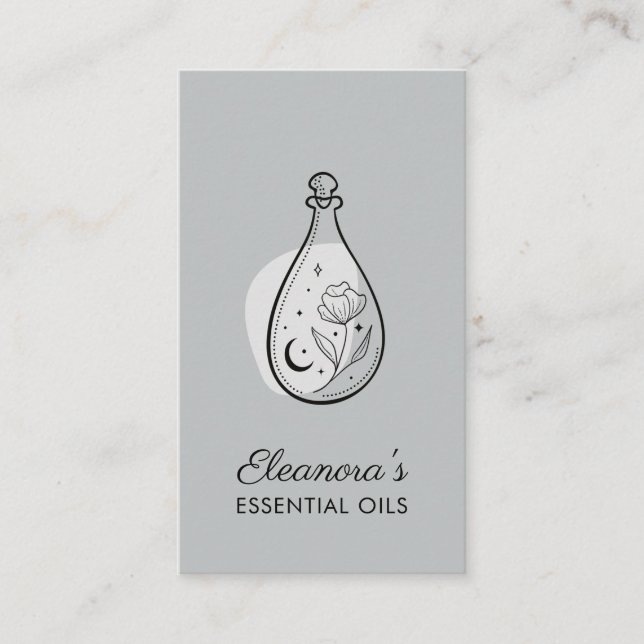 Elegant Grey Essential Oils Aromatherapy Business Card (Front)