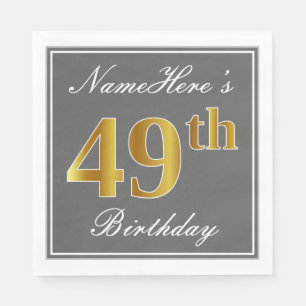 Elegant Grey, Faux Gold 49th Birthday; Custom Name Napkin