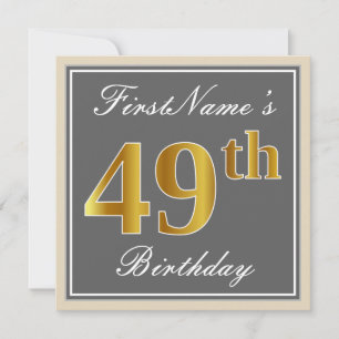 Elegant, Grey, Faux Gold 49th Birthday + Name Invitation