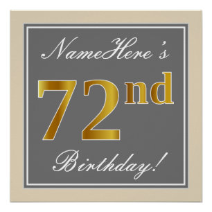 Elegant, Grey, Faux Gold 72nd Birthday + Name Poster