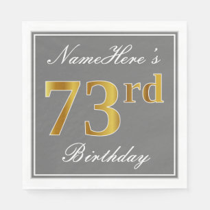 Elegant Grey, Faux Gold 73rd Birthday; Custom Name Napkin