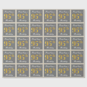 Elegant, Grey, Faux Gold 95th Birthday + Name Wrapping Paper