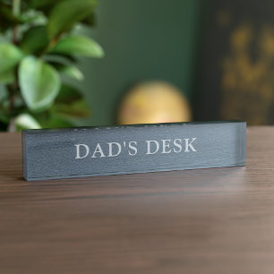 Elegant Grey Faux Leather Dad's Desk Name Plate 
