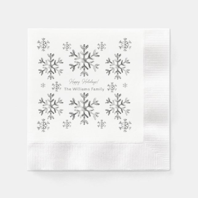 Elegant Grey Faux Silver Snowflakes Christmas Napkin (Front)