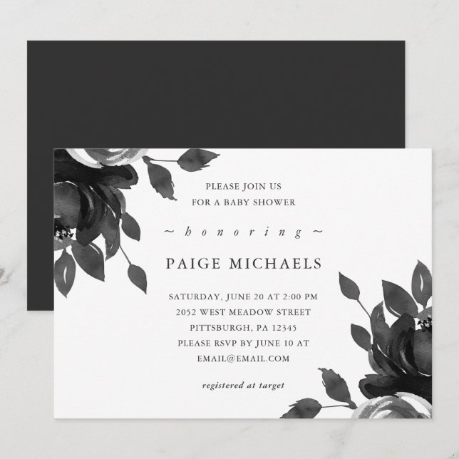 Elegant Grey Floral Baby Shower Invitation (Front/Back)