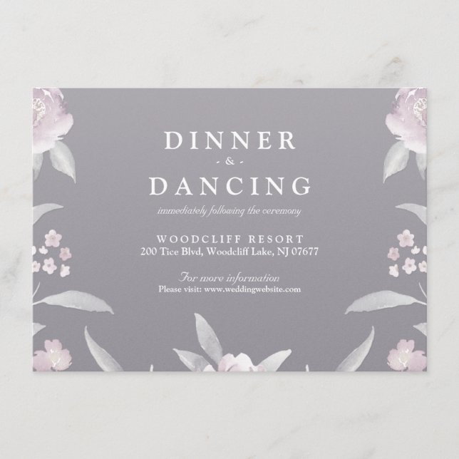 Elegant grey floral Chinoiserie Wedding reception Enclosure Card (Front)