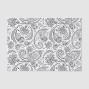 Elegant Grey Floral Damasks White Background Tissue Paper