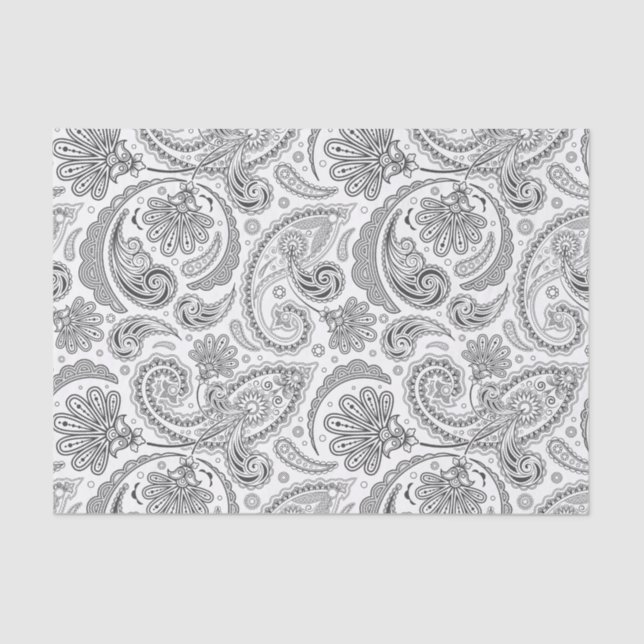 Elegant Grey Floral Damasks White Background Tissue Paper (Front)