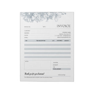 Elegant Grey Floral Line Business Invoice Template Notepad