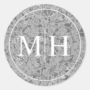 Elegant Grey Floral Monogram Wedding Classic Round Sticker