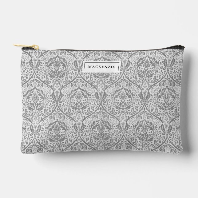 Elegant Grey Floral Pattern Accessory Pouch (Front)