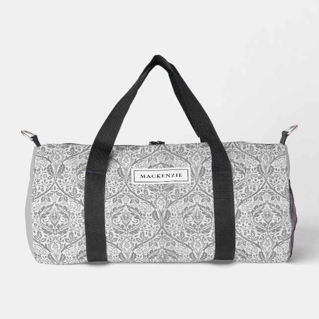 Elegant Grey Floral Pattern Duffle Bag (Front)