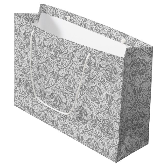Elegant Grey Floral Pattern Large Gift Bag (Front Angled)