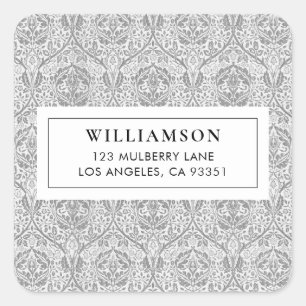 Elegant Grey Floral Pattern Square Sticker