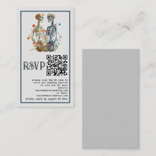 Elegant Grey Floral Skeleton QR Wedding RSVP Card