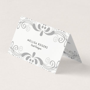 Elegant Grey Floral Swirls Lace Business Card