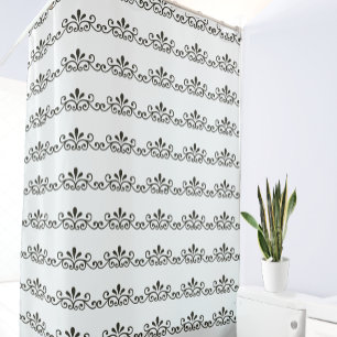 Elegant Grey Floral Vector Pattern on White Shower Curtain