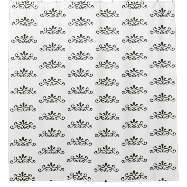 Elegant Grey Floral Vector Pattern on White Shower Curtain (Front)