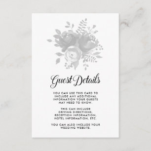 Elegant Grey Floral Wedding Guest Details Enclosure Card