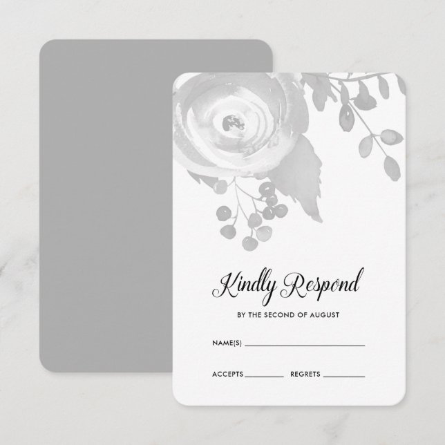Elegant Grey Floral Wedding RSVP (Front/Back)