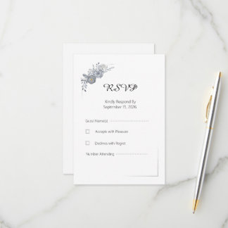 Elegant Grey Floral Wedding RSVP Response Card