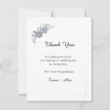 Elegant Grey Floral Wedding Thank You Card