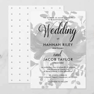 Elegant Grey Floral with Dots Wedding Invitation
