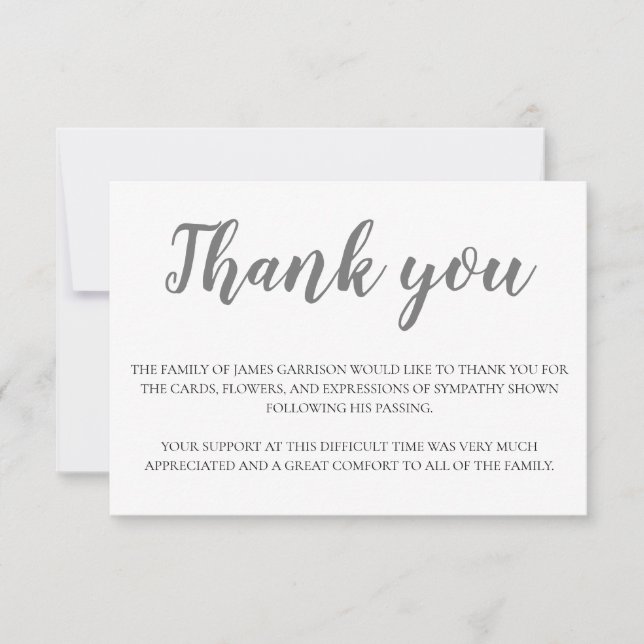 Elegant Grey Funeral Thank You (Front)